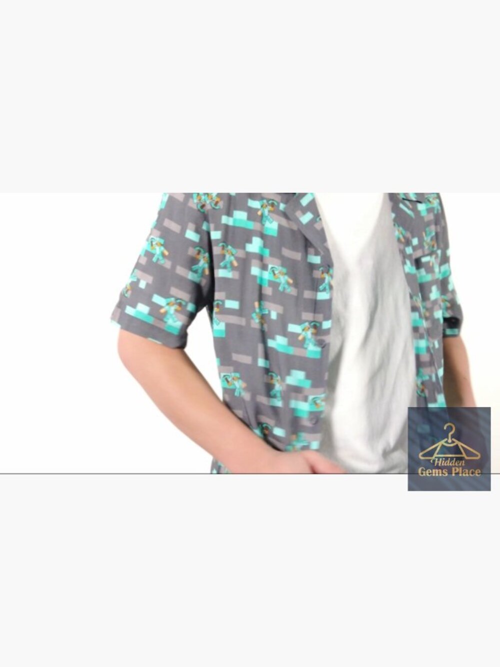 Minecraft Steve Diamond Armor Hawaiian Button Down Camp Collar Shirt - Picture 5 of 5